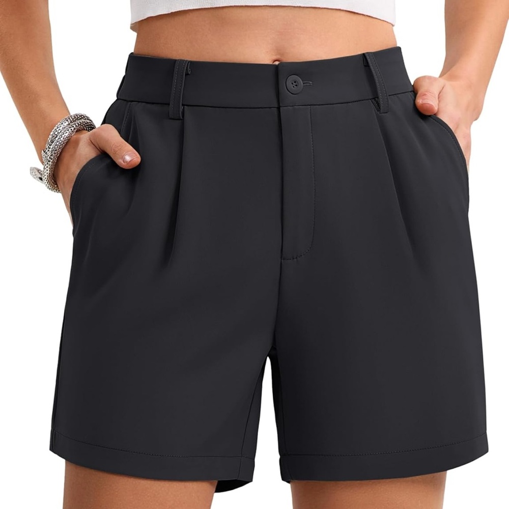 Women's Casual Lightweight Shorts Elastic Waisted Mid Rise Pleated Dressy Short